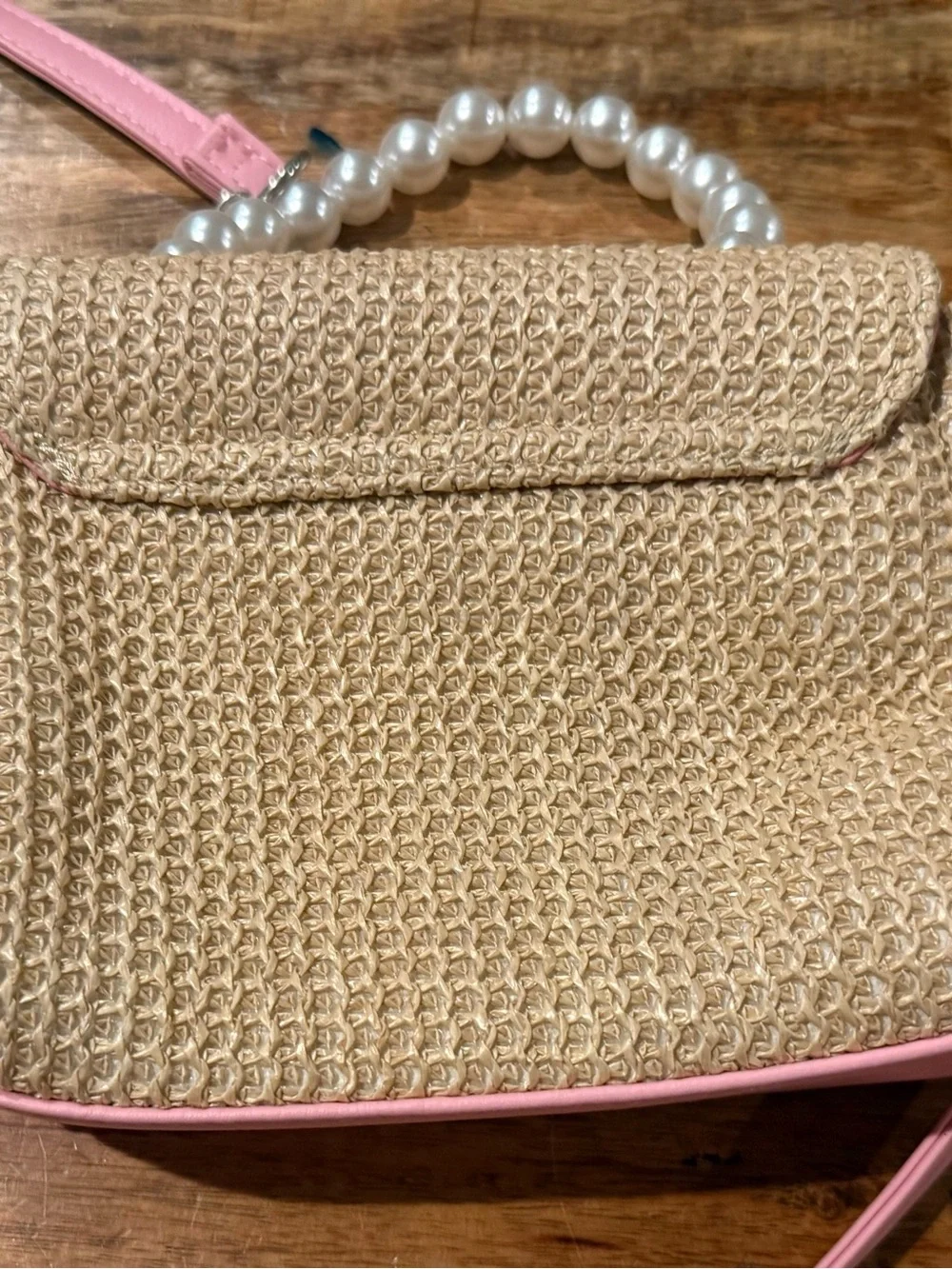 OMG Accessories Tan & Pink Pearl Detailed Convertible Bag